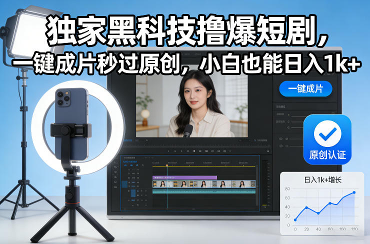 独家黑科技撸爆短剧，一键成片秒过原创，小白也能日入1k+【揭秘】-520资源库