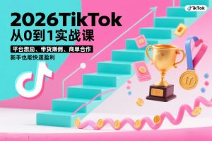 2026TikTok从0到1实战课，平台激励、带货賺佣、商单合作，新手也能快速盈利（3天直播课）-520资源库