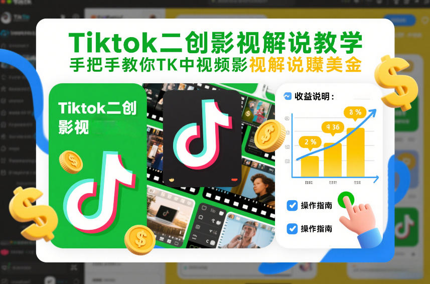 Tiktok二创影视解说教学，手把手教你TK中视频影视解说賺美金（更新26年1月）-520资源库
