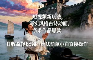 短视频新玩法，写实风格古诗动画，条条作品爆款，日收益轻松8张+玩法简单小白直接操作-520资源库
