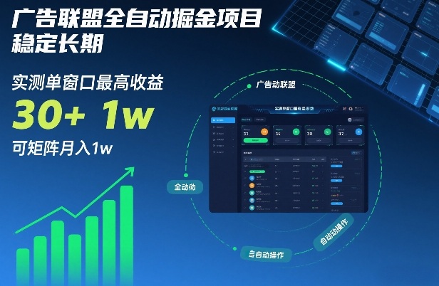 广告联盟全自动掘金项目，稳定长期，实测单窗口最高收益30+，可矩阵月入1w+【揭秘】-520资源库