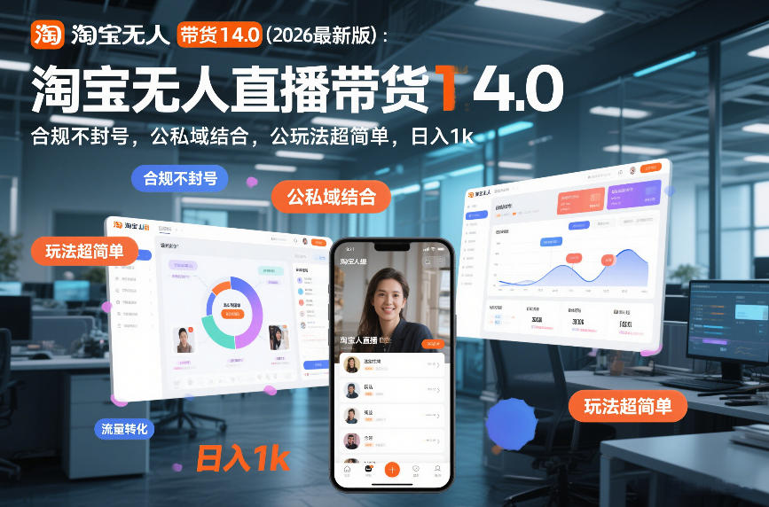 淘宝无人直播带货14.0（2026最新版）：合规不封号，公私域结合，玩法超简单，日入1k+【揭秘】-520资源库