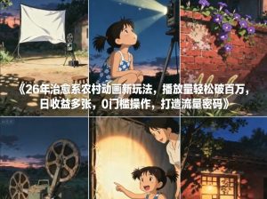 26年治愈系农村动画新玩法，播放量轻松破百万，日收益多张，0门槛操作，打造流量密码-520资源库