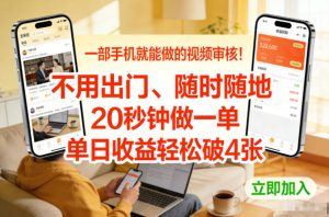 一部手机就能做的视频审核！不用出门，随时随地，20秒钟做一单，单日收益轻松破4张【揭秘】-520资源库