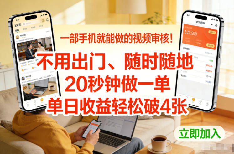 一部手机就能做的视频审核！不用出门，随时随地，20秒钟做一单，单日收益轻松破4张【揭秘】-520资源库