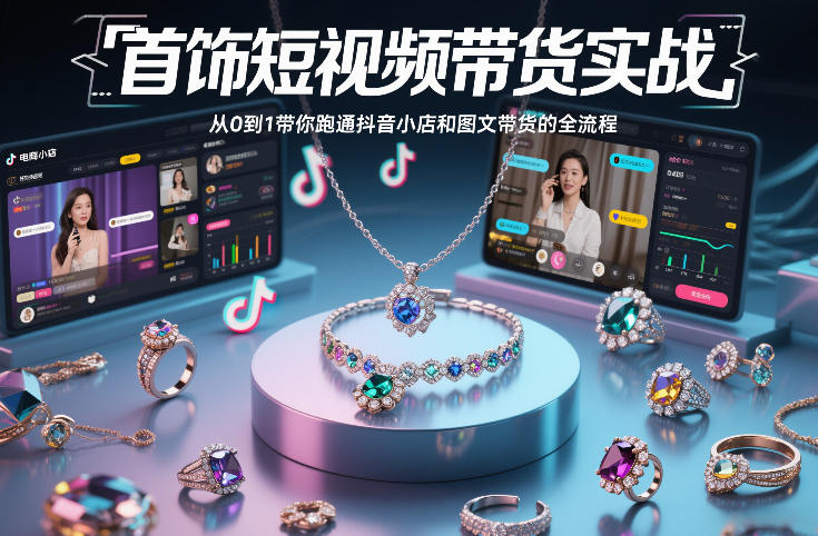 首饰短视频带货实战，从0到1带你跑通抖音小店和图文带货的全流程-520资源库