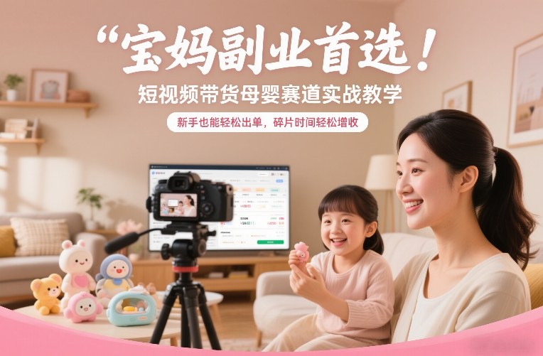 宝妈副业首选！短视频带货母婴赛道实战教学，新手也能轻松出单，碎片时间轻松增收-520资源库