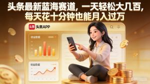 头条最新蓝海赛道，一天轻松大几张，每天花十分钟也能月入过1W【揭秘】-520资源库