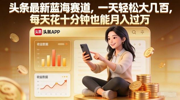 头条最新蓝海赛道，一天轻松大几张，每天花十分钟也能月入过1W【揭秘】-520资源库