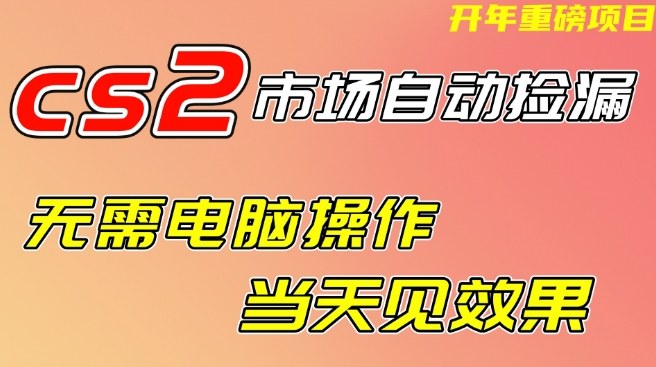 CS2市场自动捡漏项目，无需电脑操作，无需进入游戏，当天见效果，支持任何形式验证【揭秘】-520资源库