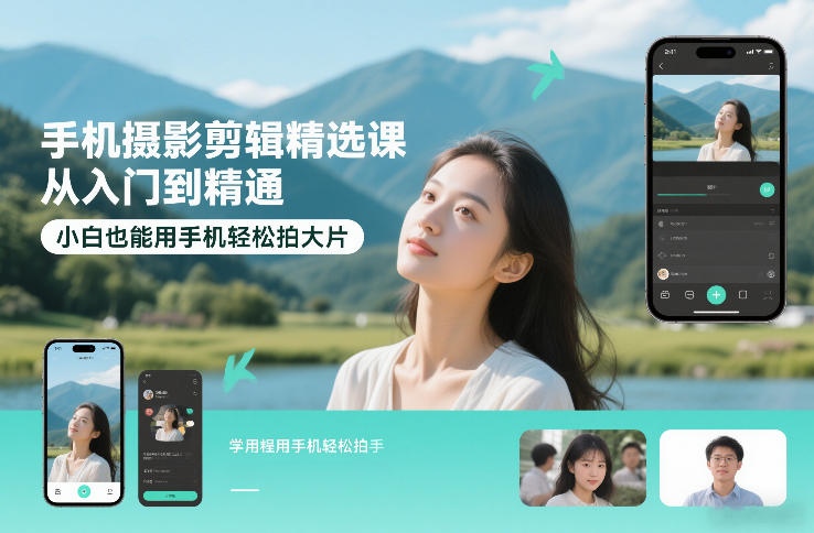 手机摄影剪辑精选课，从入门到精通，小白也能用手机轻松拍大片-520资源库