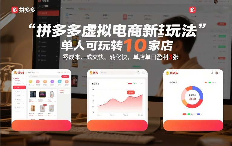 拼多多虚拟电商新玩法，单人可玩转10家店，零成本、成交快、转化快，单店单日盈利3张【揭秘】-520资源库