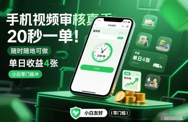 手机视频审核真香！20秒一单，随时随地可做，单日收益4张，小白零门槛冲【揭秘】-520资源库