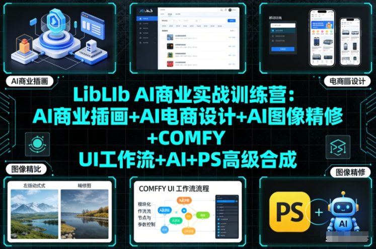 LibLIb AI商业实战训练营：AI商业插画+AI电商设计+AI图像精修+COMFY UI工作流+AI+PS高级合成-520资源库