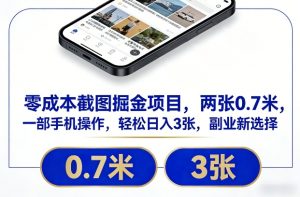 零成本截图掘金项目，两张0.7米，一部手机操作，轻松日入3张，副业新选择【揭秘】-520资源库