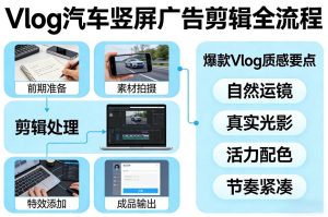 Vlog感觉汽车竖屏广告剪辑脚本全流程，拿捏爆款Vlog质感-520资源库