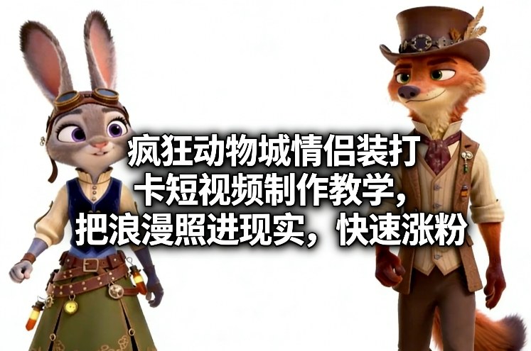 疯狂动物城情侣装打卡短视频制作教学，把浪漫照进现实，快速涨粉-520资源库