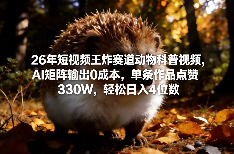 26年短视频王炸赛道动物科普视频，AI矩阵输出0成本，单条作品点赞330W，轻松日入4位数-520资源库