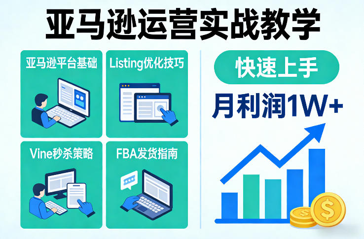 亚马逊运营实战教学，亚马逊平台+Listing优化+Vine秒杀+FBA发货等，快速上手，实现店铺月利润1W-520资源库