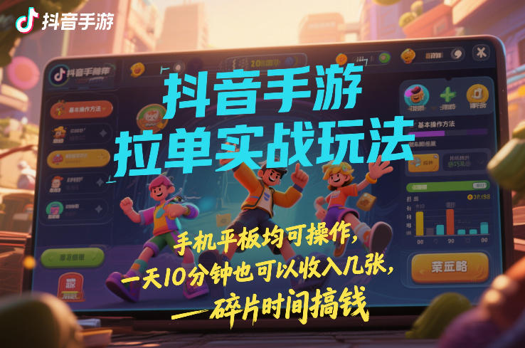 抖音手游拉单实战玩法，手机平板均可操作，一天10分钟也可以收入几张，碎片时间搞钱【揭秘】-520资源库