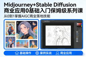 AIGC商业应用Midjourney+Stable Diffusion教程，0基础入门保姆级系列课-520资源库