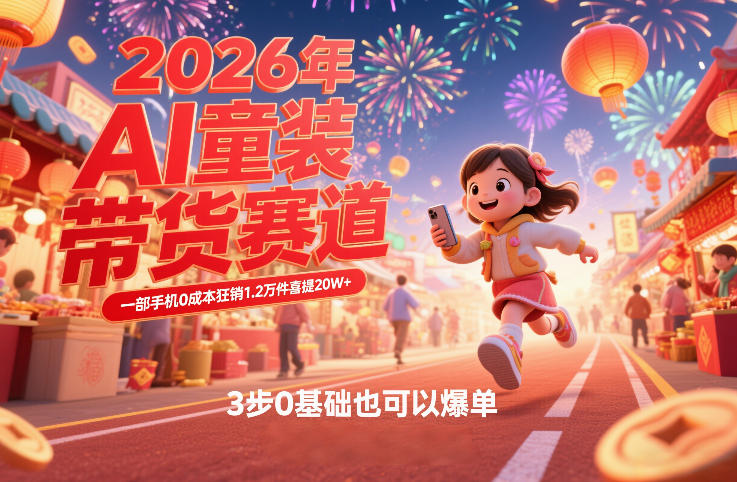 AI童装新春带货赛道，一部手机0成本狂销1.2万件喜提20W+，3步0基础也可以爆单-520资源库