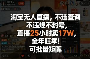 淘宝无人直播，不违规不封号，直播25小时卖17W，全年旺季！可批量矩阵【揭秘】-520资源库
