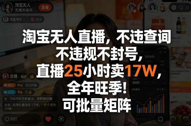 淘宝无人直播，不违规不封号，直播25小时卖17W，全年旺季！可批量矩阵【揭秘】-520资源库