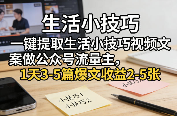 一键提取生活小技巧视频文案做公众号流量主，1天3-5篇爆文收益2-5张-520资源库