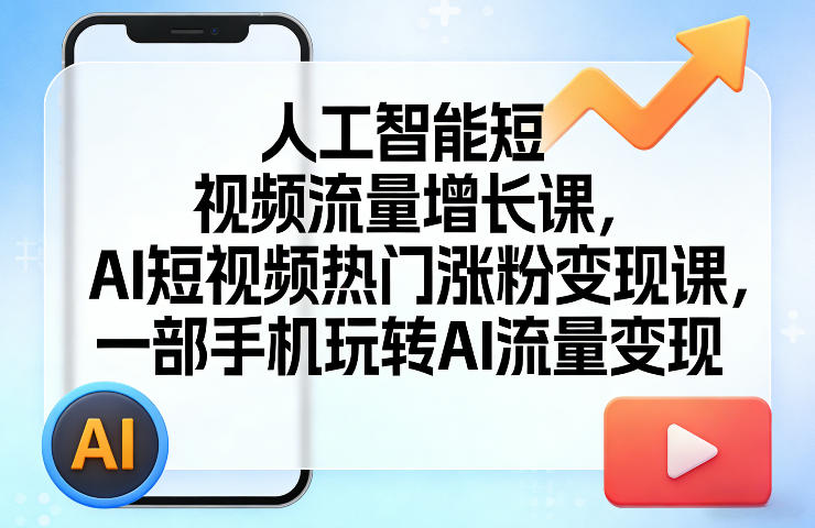 人工智能短视频流量增长课，AI短视频热门涨粉变现课，一部手机玩转AI流量变现-520资源库
