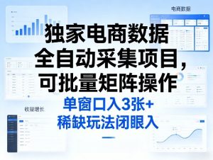 独家电商数据全自动采集项目，可批量矩阵操作，单窗口日入3张+，稀缺玩法闭眼入【揭秘】-520资源库