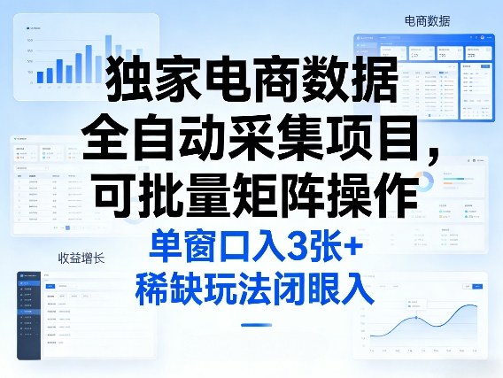 独家电商数据全自动采集项目，可批量矩阵操作，单窗口日入3张+，稀缺玩法闭眼入【揭秘】-520资源库
