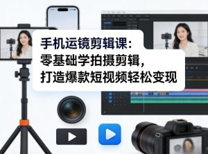 手机运镜剪辑课：零基础学拍摄剪辑，打造爆款短视频轻松变现-520资源库