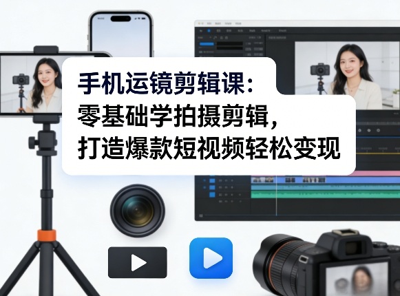 手机运镜剪辑课：零基础学拍摄剪辑，打造爆款短视频轻松变现-520资源库