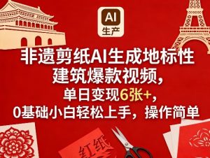 非遗剪纸AI生成地标性建筑爆款视频，单日变现6张+，0基础小白轻松上手，操作简单-520资源库