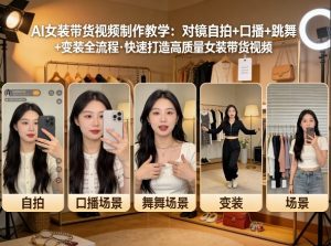 AI女装带货视频制作教学，对镜自拍、口播、跳舞、变装全流程，快速打造高质量女装带货视频-520资源库