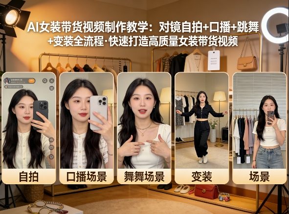 AI女装带货视频制作教学，对镜自拍、口播、跳舞、变装全流程，快速打造高质量女装带货视频-520资源库