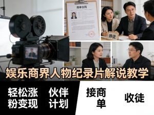 娱乐商界人物纪录片解说教学，轻松涨粉变现，伙伴计划，接商单，收徒等-520资源库