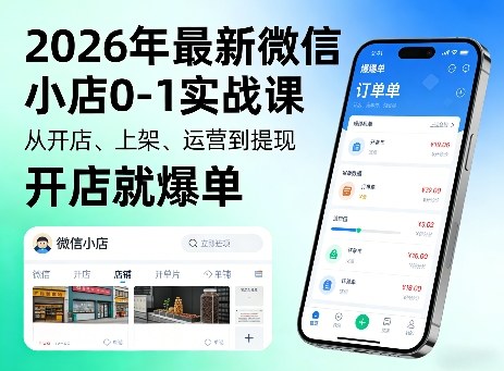 2026年最新微信小店0-1实战课，从开店、上架、运营到提现，开店就爆单-520资源库