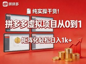 纯实操干货！拼多多虚拟项目从0到1，矩阵化轻松日入1k+【揭秘】-520资源库
