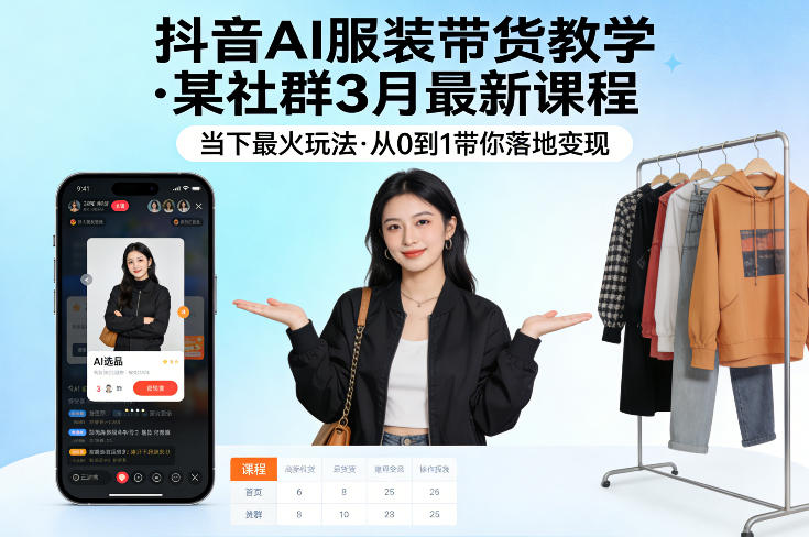 抖音AI服装带货教学，某社群3月最新课程，当下最火玩法，从0到1带你落地变现-520资源库