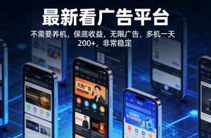 最新看广告平台，不需要养机，保底收益，无限广告，多机一天200+，非常稳定【揭秘】-520资源库