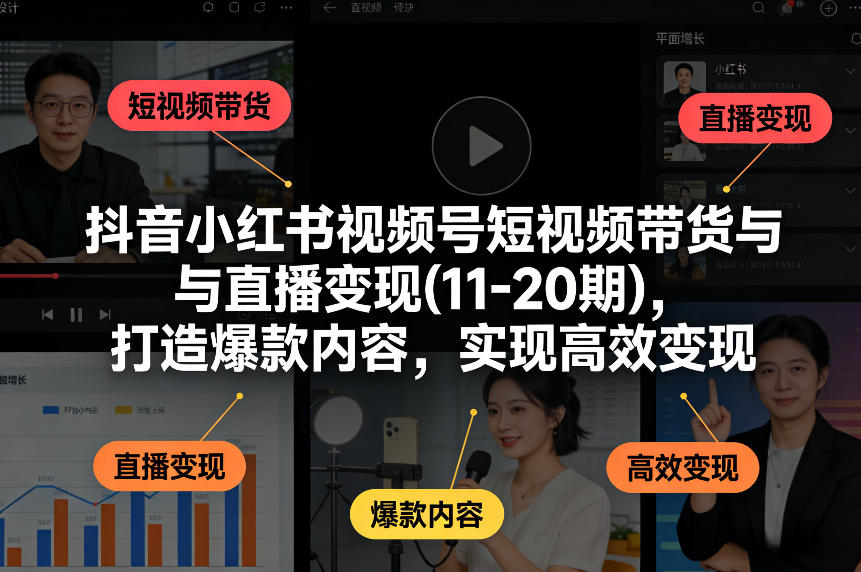 抖音小红书视频号短视频带货与直播变现(10-20期)，打造爆款内容，实现高效变现（更新）-520资源库