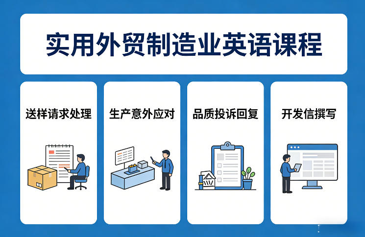 实用外贸制造业英语课程，教你专业处理送样请求、应对生产意外、回复品质投诉、撰写开发信等-520资源库