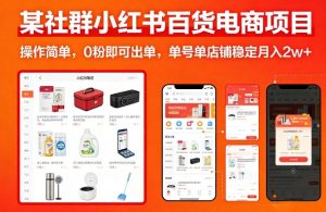 某社群小红书百货电商项目，操作简单，0粉即可出单，单号单店铺稳定月入2w+-520资源库