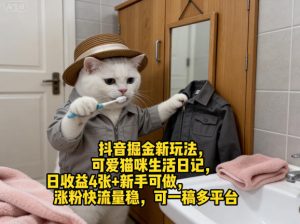 抖音掘金新玩法，可爱猫咪生活日记，日收益4张+新手可做，涨粉快流量稳，可一稿多平台-520资源库