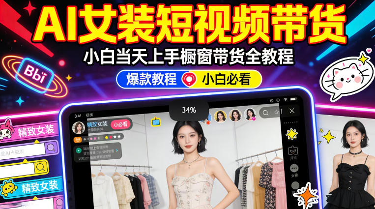 AI女装短视频橱窗带货：小白零门槛当天上手，高佣金爆款轻松賺！-520资源库
