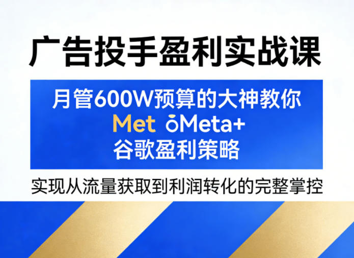 广告投手盈利实战课，月管600W预算的大神教你Meta+谷歌盈利策略，实现从流量获取到利润转化的完整掌控-520资源库