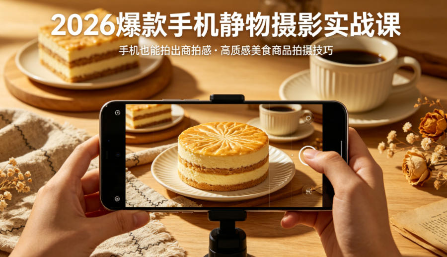 2026爆款手机静物摄影实战课，手机也能拍出商拍感，学会拍出高质感美食商品-520资源库