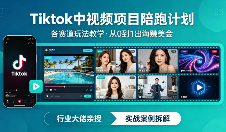 某大佬的Tiktok中视频项目陪跑，涵盖TK各个赛道玩法教学，从0到1出海賺美金-520资源库
